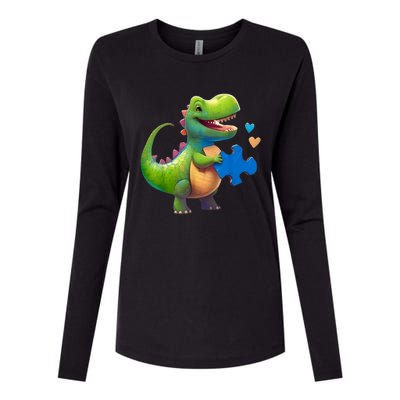 Autism Awareness Dinosaur Puzzle Piece Love Autistic Support Womens Cotton Relaxed Long Sleeve T-Shirt