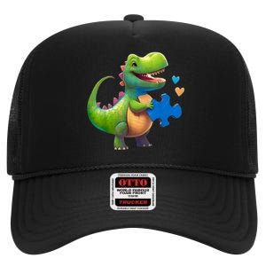 Autism Awareness Dinosaur Puzzle Piece Love Autistic Support High Crown Mesh Back Trucker Hat