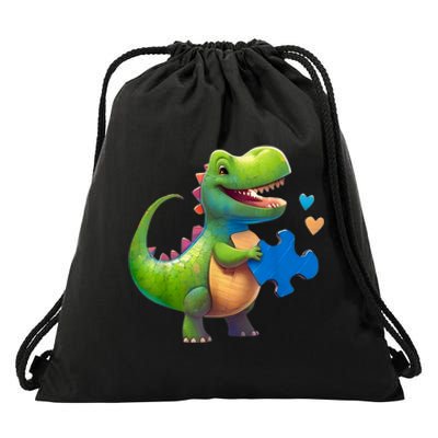 Autism Awareness Dinosaur Puzzle Piece Love Autistic Support Drawstring Bag