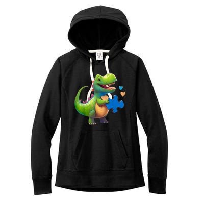 Autism Awareness Dinosaur Puzzle Piece Love Autistic Support Women's Fleece Hoodie