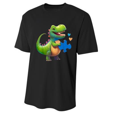 Autism Awareness Dinosaur Puzzle Piece Love Autistic Support Performance Sprint T-Shirt