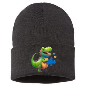 Autism Awareness Dinosaur Puzzle Piece Love Autistic Support Sustainable Knit Beanie