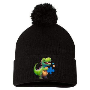 Autism Awareness Dinosaur Puzzle Piece Love Autistic Support Pom Pom 12in Knit Beanie