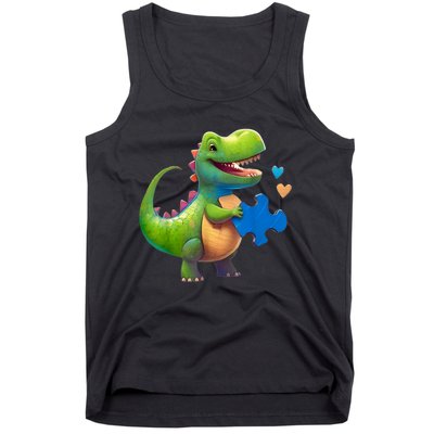 Autism Awareness Dinosaur Puzzle Piece Love Autistic Support Tank Top