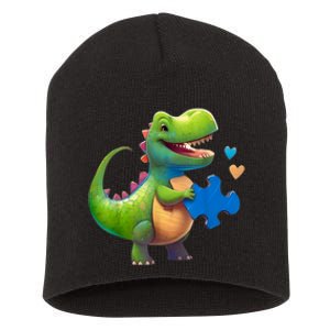 Autism Awareness Dinosaur Puzzle Piece Love Autistic Support Short Acrylic Beanie