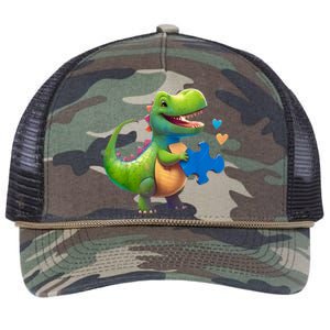 Autism Awareness Dinosaur Puzzle Piece Love Autistic Support Retro Rope Trucker Hat Cap