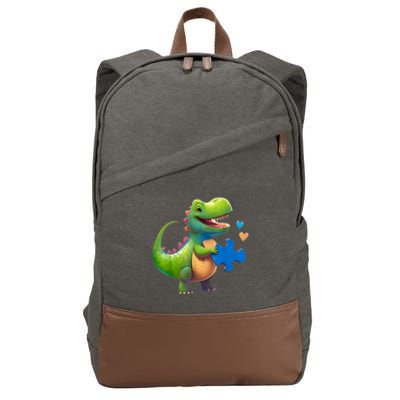 Autism Awareness Dinosaur Puzzle Piece Love Autistic Support Cotton Canvas Backpack