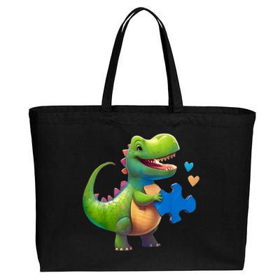 Autism Awareness Dinosaur Puzzle Piece Love Autistic Support Cotton Canvas Jumbo Tote