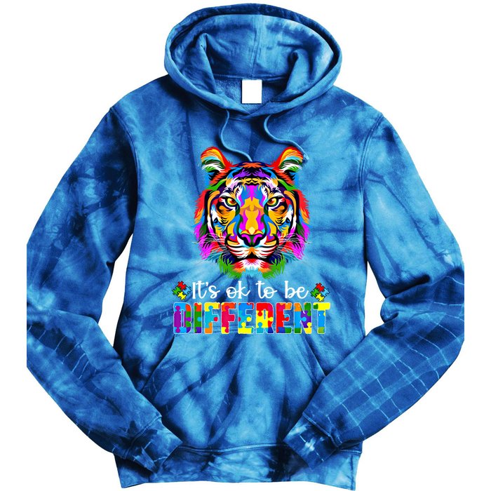 Autism Awareness Day ItS Ok To Be Different Colorful Tiger Meaningful Gift Tie Dye Hoodie