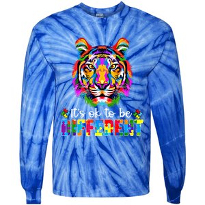 Autism Awareness Day ItS Ok To Be Different Colorful Tiger Meaningful Gift Tie-Dye Long Sleeve Shirt