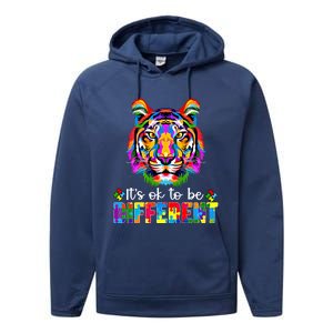 Autism Awareness Day ItS Ok To Be Different Colorful Tiger Meaningful Gift Performance Fleece Hoodie