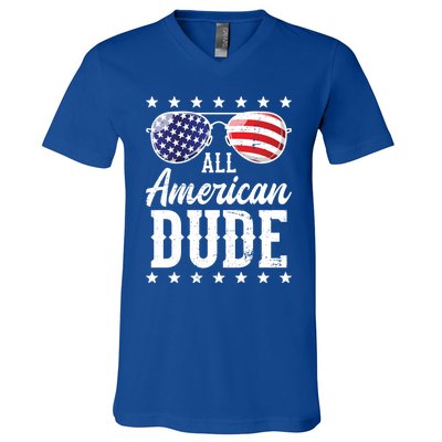 All American Dude Sunglasses Family Matching 4th Of July Gift V-Neck T-Shirt