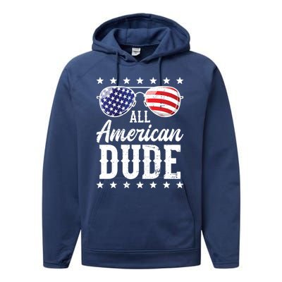 All American Dude Sunglasses Family Matching 4th Of July Gift Performance Fleece Hoodie