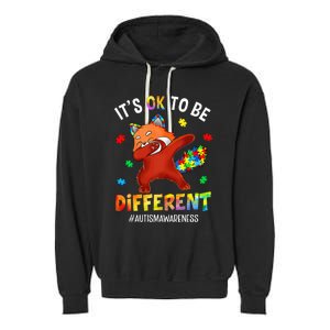 Autism Awareness Dabbing Red Panda It's Ok To Be Different Garment-Dyed Fleece Hoodie