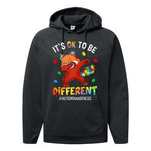 Autism Awareness Dabbing Red Panda It's Ok To Be Different Performance Fleece Hoodie