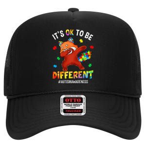 Autism Awareness Dabbing Red Panda It's Ok To Be Different High Crown Mesh Back Trucker Hat