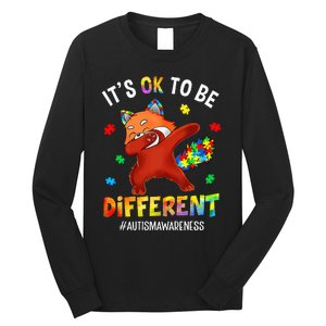 Autism Awareness Dabbing Red Panda It's Ok To Be Different Long Sleeve Shirt