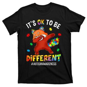 Autism Awareness Dabbing Red Panda It's Ok To Be Different T-Shirt