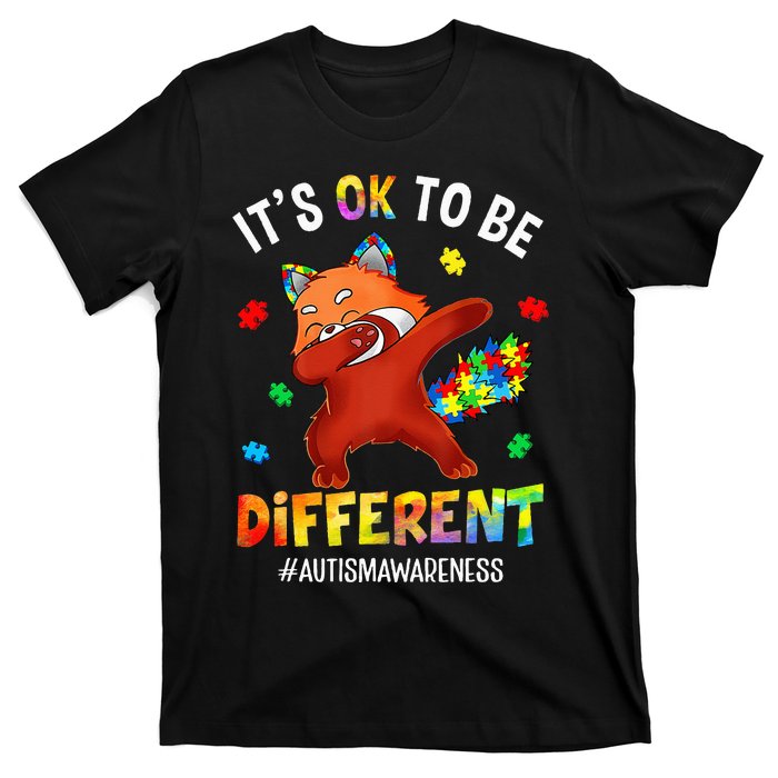 Autism Awareness Dabbing Red Panda It's Ok To Be Different T-Shirt