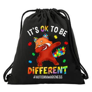 Autism Awareness Dabbing Red Panda It's Ok To Be Different Drawstring Bag