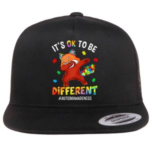 Autism Awareness Dabbing Red Panda It's Ok To Be Different Flat Bill Trucker Hat