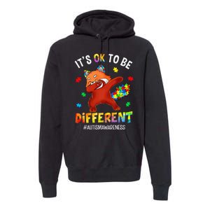 Autism Awareness Dabbing Red Panda It's Ok To Be Different Premium Hoodie