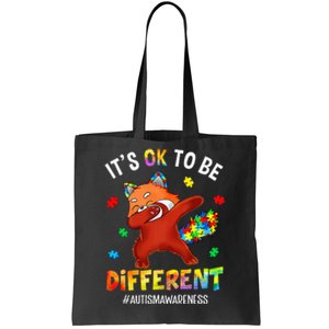 Autism Awareness Dabbing Red Panda It's Ok To Be Different Tote Bag