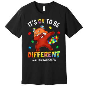 Autism Awareness Dabbing Red Panda It's Ok To Be Different Premium T-Shirt