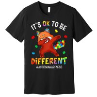 Autism Awareness Dabbing Red Panda It's Ok To Be Different Premium T-Shirt