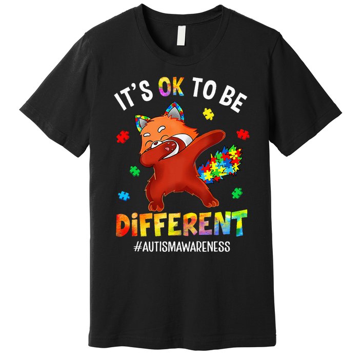 Autism Awareness Dabbing Red Panda It's Ok To Be Different Premium T-Shirt