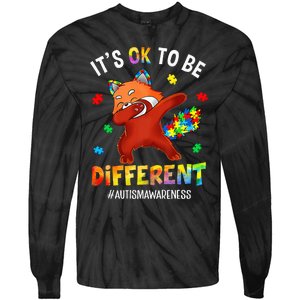 Autism Awareness Dabbing Red Panda It's Ok To Be Different Tie-Dye Long Sleeve Shirt