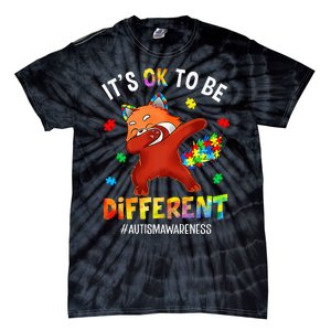 Autism Awareness Dabbing Red Panda It's Ok To Be Different Tie-Dye T-Shirt