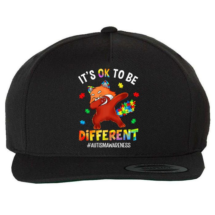 Autism Awareness Dabbing Red Panda It's Ok To Be Different Wool Snapback Cap