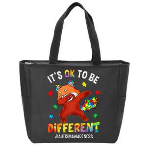 Autism Awareness Dabbing Red Panda It's Ok To Be Different Zip Tote Bag