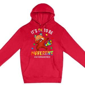 Autism Awareness Dabbing Red Panda It's Ok To Be Different Premium Pullover Hoodie