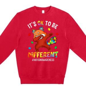 Autism Awareness Dabbing Red Panda It's Ok To Be Different Premium Crewneck Sweatshirt