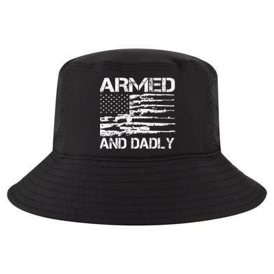 Armed And Dadly Funny Deadly Father For Fathers Day USA Flag Cool Comfort Performance Bucket Hat