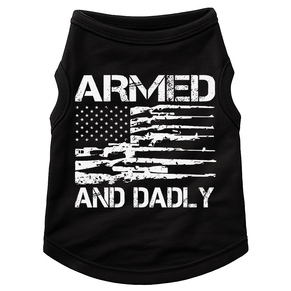 Armed And Dadly Funny Deadly Father For Fathers Day USA Flag Doggie Tank