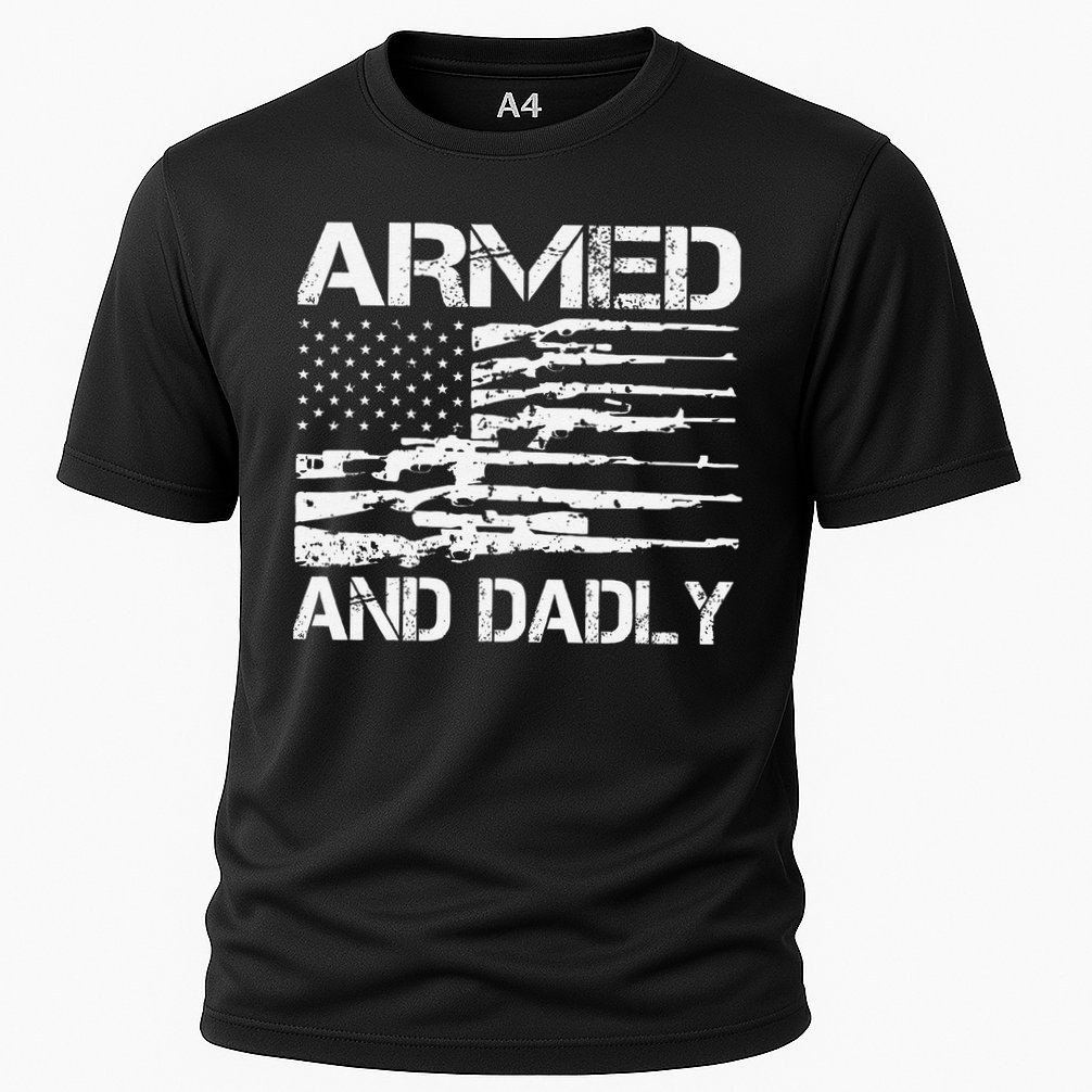 Armed And Dadly Funny Deadly Father For Fathers Day USA Flag Performance Shirt