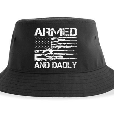 Armed And Dadly Funny Deadly Father For Fathers Day USA Flag Sustainable Bucket Hat