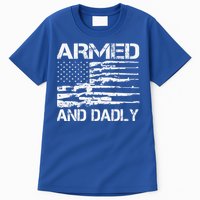 Armed And Dadly Funny Deadly Father For Fathers Day USA Flag Tall T-Shirt
