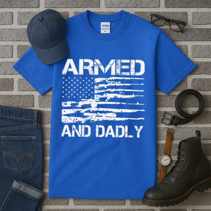Armed And Dadly Funny Deadly Father For Fathers Day USA Flag Tall T-Shirt