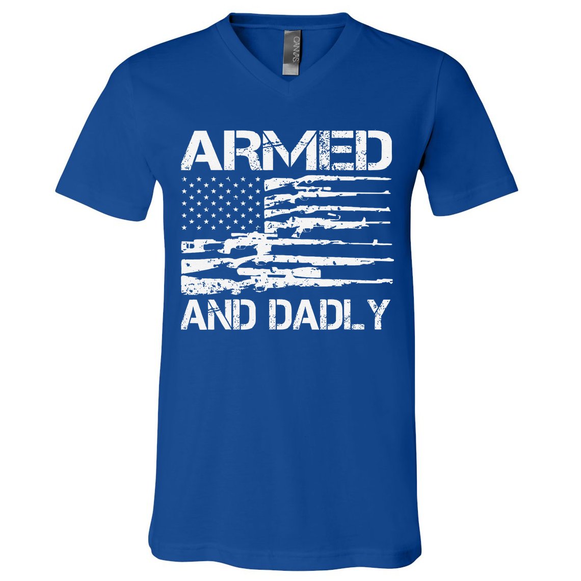 Armed And Dadly Funny Deadly Father For Fathers Day USA Flag V-Neck T-Shirt