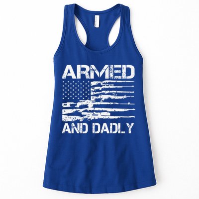 Armed And Dadly Funny Deadly Father For Fathers Day USA Flag Womens Tank Top