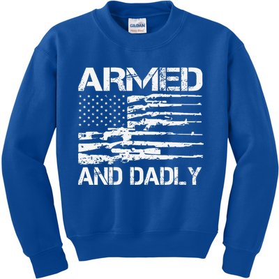 Armed And Dadly Funny Deadly Father For Fathers Day USA Flag Kids Sweatshirt