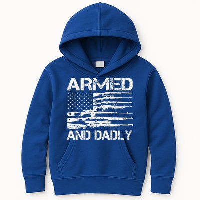Armed And Dadly Funny Deadly Father For Fathers Day USA Flag Kids Hoodie
