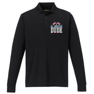 All American Dude 4th Of July Usa Flag Family Gift Performance Long Sleeve Polo