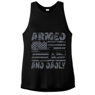 Armed And Dadly Funny Deadly Father For Fathers Day USA Flag Ladies PosiCharge Tri-Blend Wicking Tank