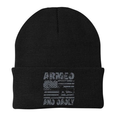 Armed And Dadly Funny Deadly Father For Fathers Day USA Flag Beanie
