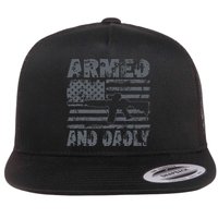 Armed And Dadly Funny Deadly Father For Fathers Day USA Flag Flat Bill Trucker Hat